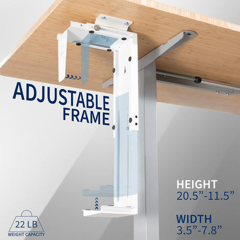 VIVO Adjustable Under Desk and Wall Mount for PC, 3.5-7.8 inches Wide, CPU Holder with Swivel, White, MOUNT-PC01W