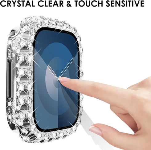 NewWays 2 in 1 Waterproof Bling Case for Apple Watch 45mm, Screen Protector Series 9 8 7, Silver