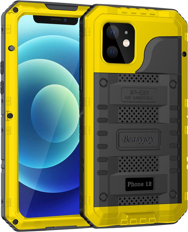 Beasyjoy for iPhone 12 Case, Waterproof Heavy Duty Rugged Protective Cover with Built-in Screen Protector (Yellow)