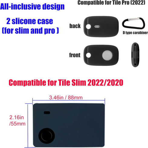 Slicone case for Tile Slim and for Tile pro 2022 2-pack (1 Slim,1 Pro),Item Locator Finder Cace Cover Holder for Keys, Wallets,Cat collar Accessories,Grey