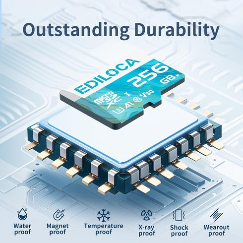 Ediloca 256GB 100MB/s, 4K C10, U3, V30, A1 Micro SD Card, Memory Card with SD Adapter, Read Speed up to UHS-I TF Card