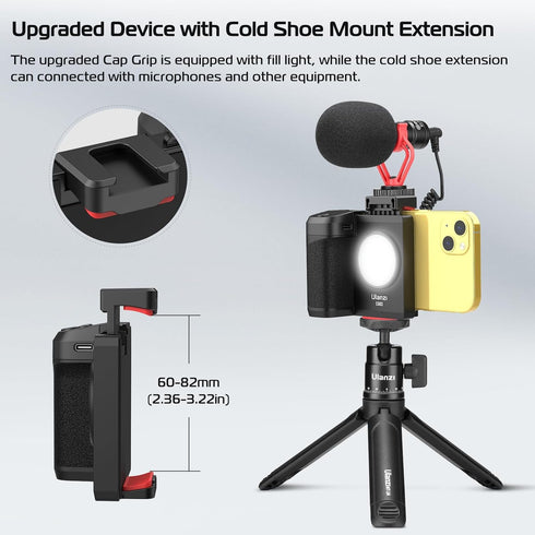 ULANZI CG02 Smartphone Camera Shutter Handle Grip, Detachable Wireless Bluetooth Remote, Adjustable Fill Light for Video