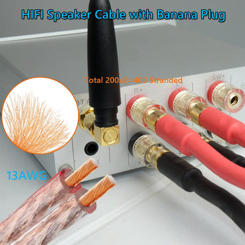 UCINNOVATE 2 Pack 13 AWG Speaker Wire with Gold-Plated Right Angle Banana Plugs, 3m HiFi Audio Cable