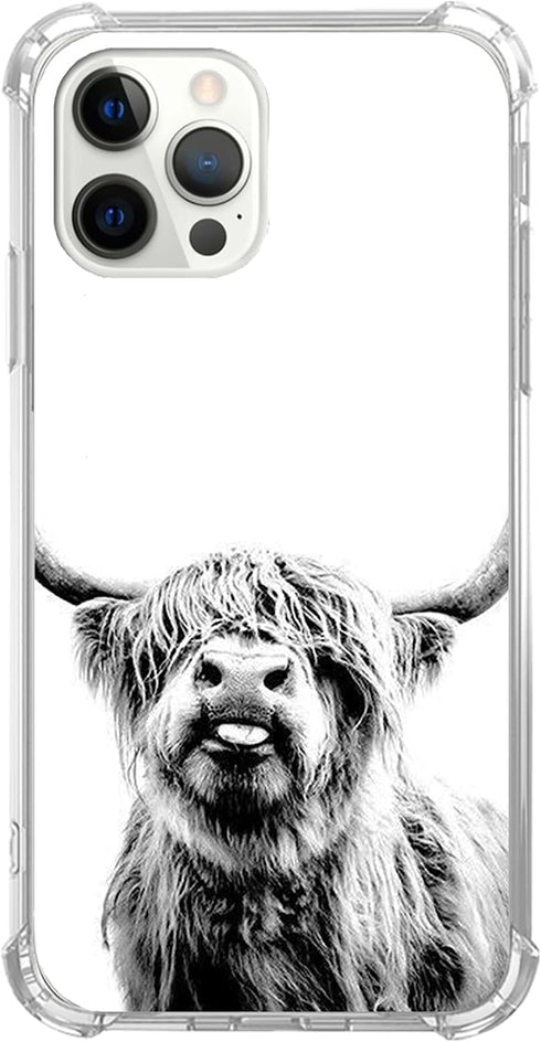 Scottish Highland Cattle Phone Case for iPhone 14 Pro Max, Trendy Cool TPU Bumper Cover, Hippie Wild Cow Animal