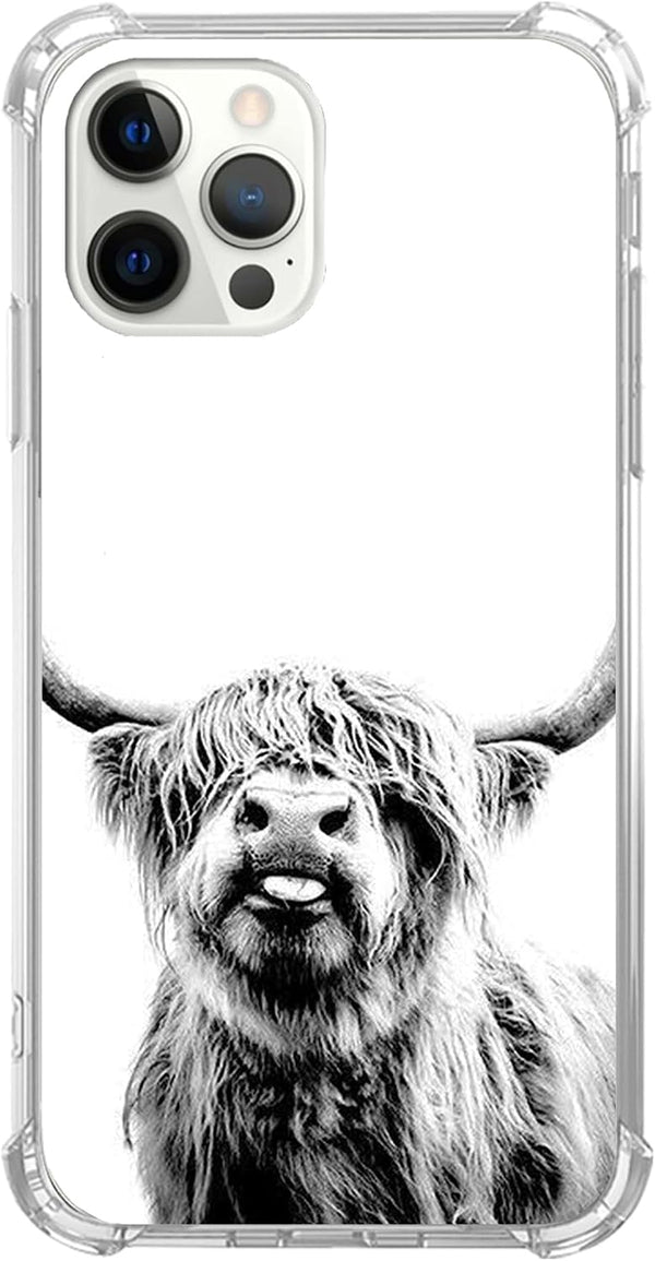 Scottish Highland Cattle Phone Case for iPhone 14 Pro Max, Trendy Cool TPU Bumper Cover, Hippie Wild Cow Animal