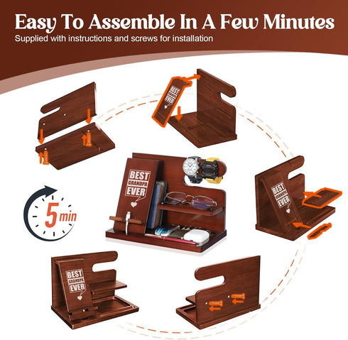 Grandpa Gifts, Wood Phone Docking Station, Nightstand Organizer for Grandpa, Christmas Stocking Stuffers, Birthday Gifts