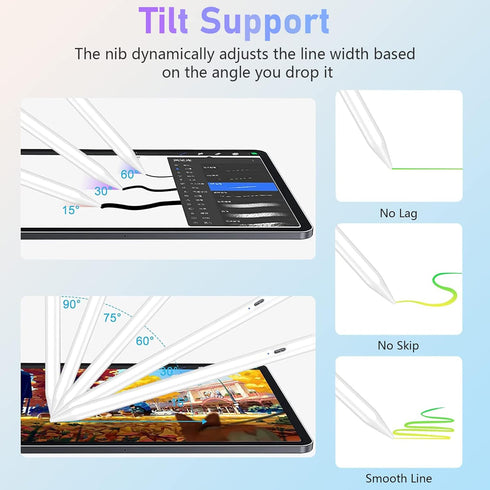 Stylus Pen for iPad, Compatible with iPad Air 3/4/5, Mini 5/6, Pro 11"/12.9", Palm Rejection & Tilt Sensitivity (White)