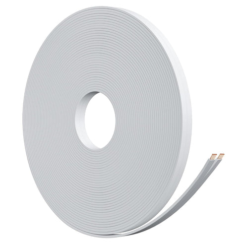 HiFind Premium 14 Gauge Flat Speaker Cable Wire 30 Ft White, OFC