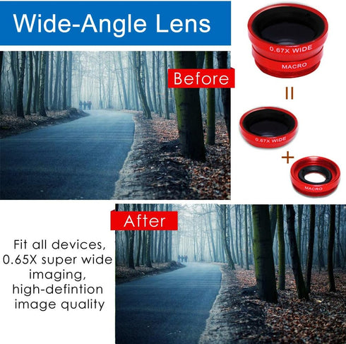 KINGMAS 3 in 1 Universal Fish Eye & Macro Clip Camera Lens Kit for iPad, iPhone 7 6 5, Samsung, BlackBerry, HTC and