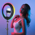 13" Selfie Ring Light with 63" Tripod Stand & 3 Phone Holders, LED Camera Ringlight with RGB Colors for Makeup/Videos