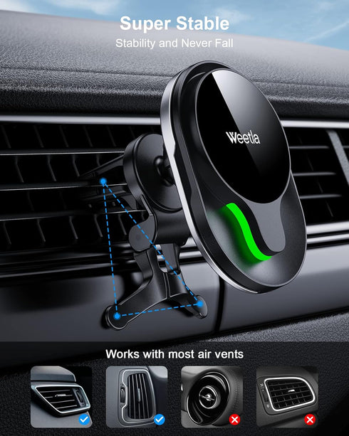 iPhone MagSafe Car Mount Charger by weetla, Magnetic Wireless Charger for Air Vent, Compatible with iPhone 14/13/12