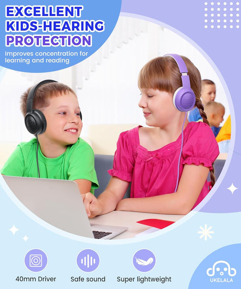 C3 Kids Headphones Wired, On-Ear for Boys Girls with 3.5mm Jack, Foldable, Adjustable Headband, Child Headphones for