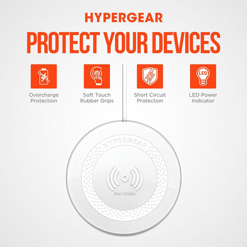 HyperGear ChargePad Pro Wireless Charging Pad - 15W Fast Charger with LED Power Indicator & Soft Grips, White,