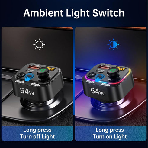 Syncwire Bluetooth 5.4 FM Transmitter Car Adapter, 54W (PD 36W & 18W), Wireless Radio Receiver, Hands-Free Calling, LED