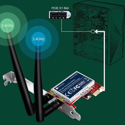 Wireless N 2.4GHz 300Mbps PCIE Wireless Network Adapter for Windows and Linux PCs, PCIE WiFi Card