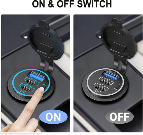USB C Car Charger Socket, 58W Dual 20W PD3.0 USB-C and 18W QC3.0 Car USB Port with Power Switch