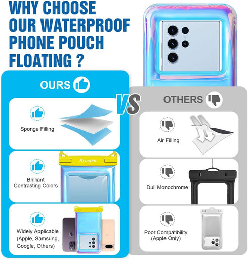 Waterproof Phone Pouch Floating - 2 Pack, Underwater Cell Phone Holder with Lanyard for iPhone 15 Pro Max, Galaxy