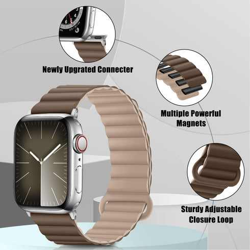 HITZEE Double Sided Silicone Magnetic Band for Apple Watch, Compatible with 49mm, 45mm, 44mm, 42mm, 41mm, 40mm, 38mm