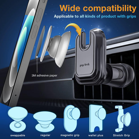 pop-tech Car Vent Phone Mount for Socket Grip, Air Vent Clip Holder Compatible with MagSafe Wallet Black & iPhone