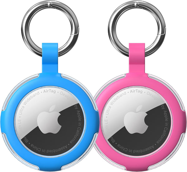 Compatible AirTag Case Keychain, IPX8 Waterproof Holder with Key Ring for Apple GPS Item Finders Accessories (Blue/Rose)