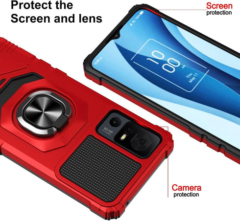 TCL 40 XE 5G Case, Shockproof Protective Phone Case with Ring Stand - RS7 Red