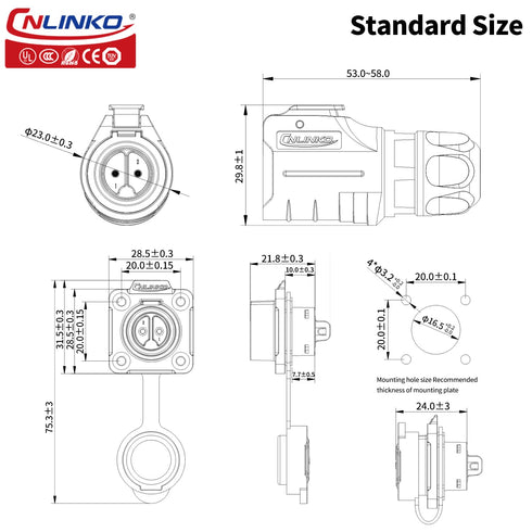 CNLINKO 10A 500V Quick Electrical AC DC Power Connector, Waterproof M16 3PIN Socket Plug for LED Light