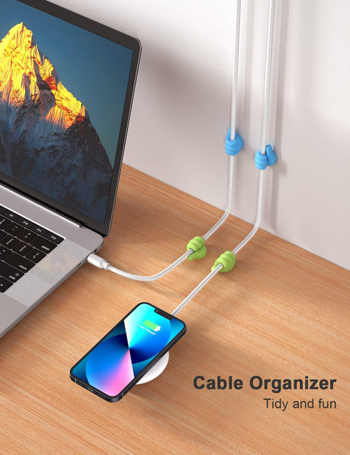 12Pcs Cable Clips, Fun Cord Holders for Desk Wall, USB Charger Cable Management, Key Hanger