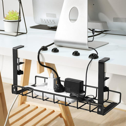 Under Desk Cable Management Tray, Xpatee Upgraded Wire Management No Drill, Cable Rack for Office, Home - Black
