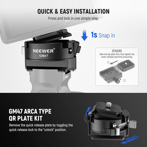 Neewer GM47 Quick Release Plate Kit, Auto Lock Square QR Camera Tripod Mount Plate Compatible with Arca Swiss