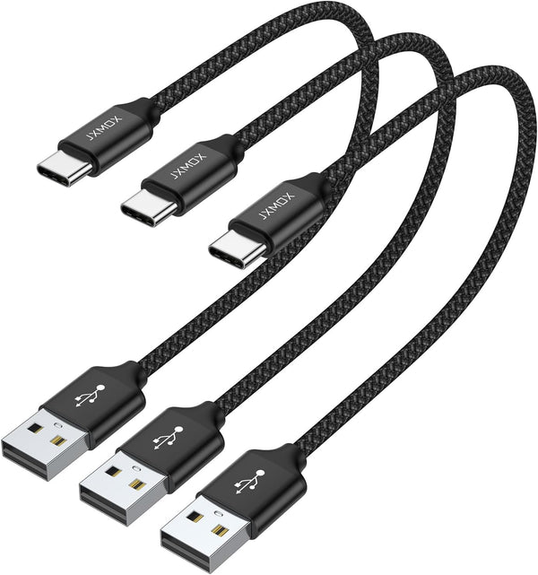 JXMOX Short USB C Cable (1ft 3-Pack), USB-A to Type-C Fast Charging Charger Cord for Samsung Galaxy S22/S21/S20 Ultra