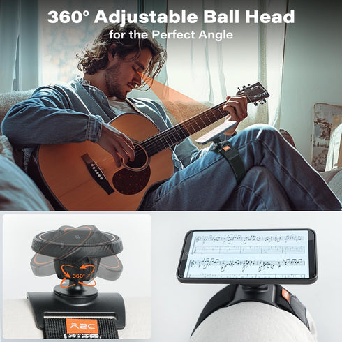 A2C 360 Magnetic Guitar Phone Holder Mount with Adjustable Elastic Strap | Rotatable Ball Head | Guitar Accessory Gift