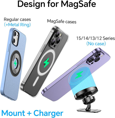Magsafe Car Mount Charger, Wireless Car Charger Mount with 20 Strong Magnets & 15W for iPhone 15 Pro Plus Max