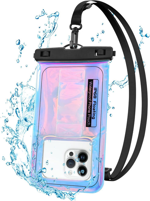 Floating Waterproof Phone Pouch, IPX68 Case with Lanyard for iPhone 15 14 13 12 Pro Max Samsung S24 S23 S22, Dazzling