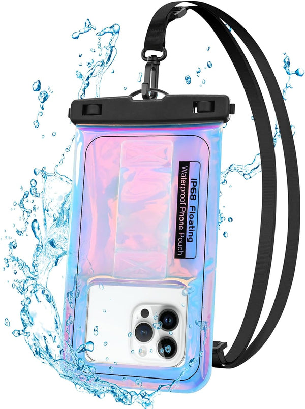 Floating Waterproof Phone Pouch, IPX68 Case with Lanyard for iPhone 15 14 13 12 Pro Max Samsung S24 S23 S22, Dazzling