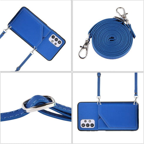 Galaxy A32 5G Wallet Case, Flip Case with Credit Card Holder Lanyard Strap for Women & Men, PU Leather Blue