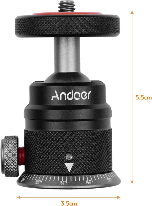 Andoer 360 180 1/4 DSLR Tripod Ball Head,Aluminum Alloy Tripod Ball Head Mount Panoramic Swivel Flip with Scaled Base