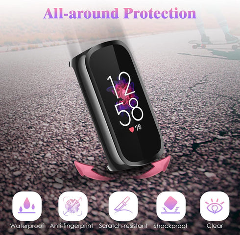 Fintie 4 Pack Screen Protector Case for Fitbit Luxe, Soft TPU Full Protective Cover, Black, Silver, 2 Clear