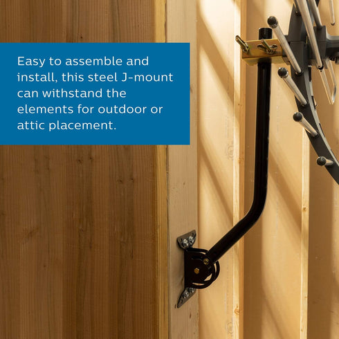 Philips Universal Adjustable TV Antenna Mount, Steel J-Mount for Attic Outdoor Roof Installation