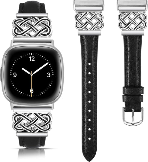 TOYOUTHS Leather Band for Fitbit Versa 4/3/Sense 2, Slim Thin Dressy Designer Premium Leather Strap with Interlock