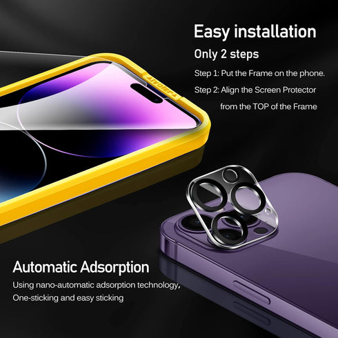 iVolver 3+3 Pack Tempered Glass Screen Protector for iPhone 14 Pro Max 6.7'' + Camera Lens Protectors & Alignment Frame.