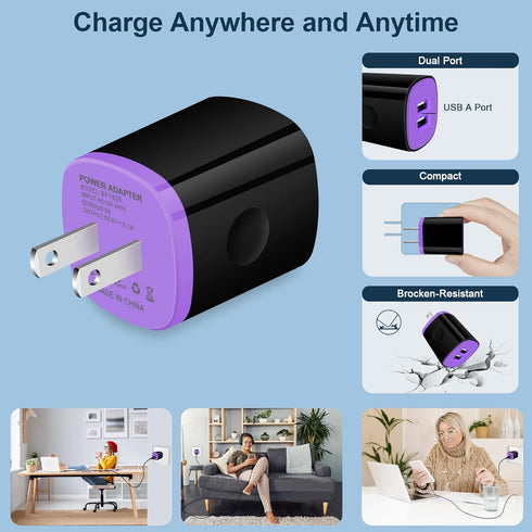 iPhone USB Wall Charger Adapter, AndHot 5-Pack 2.1A Dual Port Fast Charging Block for iPhone 15 14 13 12 11 Pro Max SE