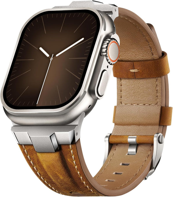 Suitisbest Leather Bands Compatible for Apple Watch Ultra Band 49mm 45mm 44mm 42mm Genuine Leather Strap
