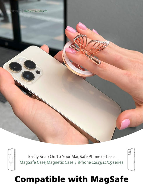 2024 Upgrade Magnetic Phone Grip Compatible with MagSafe - Butterfly Phone Grip Holder Finger Kickstand for MagSafe,