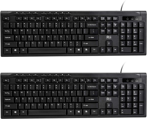 Rii RK907 Ultra-Slim Compact USB Wired Keyboard for Mac and PC, Windows 10/8/7/Vista/XP (Black, 2PCS)