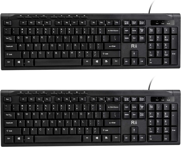 Rii RK907 Ultra-Slim Compact USB Wired Keyboard for Mac and PC, Windows 10/8/7/Vista/XP (Black, 2PCS)