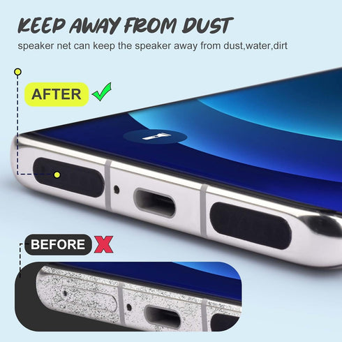 120Pcs Phone Speaker Cover Dustproof Stickers, Anti Dust Sticker Kit with Cleaning Brush & Tweezer for Phone Speaker