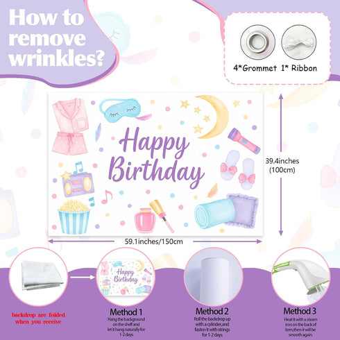 5 3ft Spa Happy Birthday Backdrop Spa Party Supplies for Girls Makeup Pajama Sleep Mask Pillow Photography Background