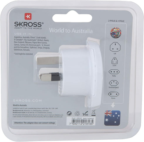 Skross Travel Adaptor for World to Australia/China, White
