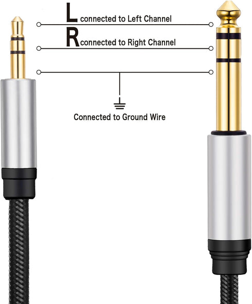 Jelly Tang 3.5 mm 6.35 mm 20Ft, 3.5mm 1/8" 6.35mm 1/4" Cellphone,Amplifiers(20Ft/6M) to Audio Cable Gold-Plated