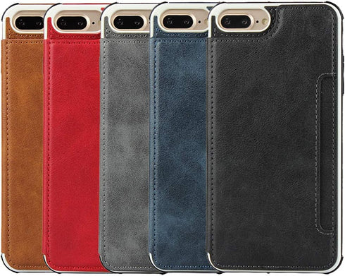 Cavor Wallet Case for iPhone 7 Plus and 8 Plus, Card Holder with Strap, PU Leather Shockproof, Blue
